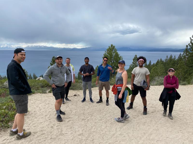 PGY-3 class on retreat, hiking in Tahoe